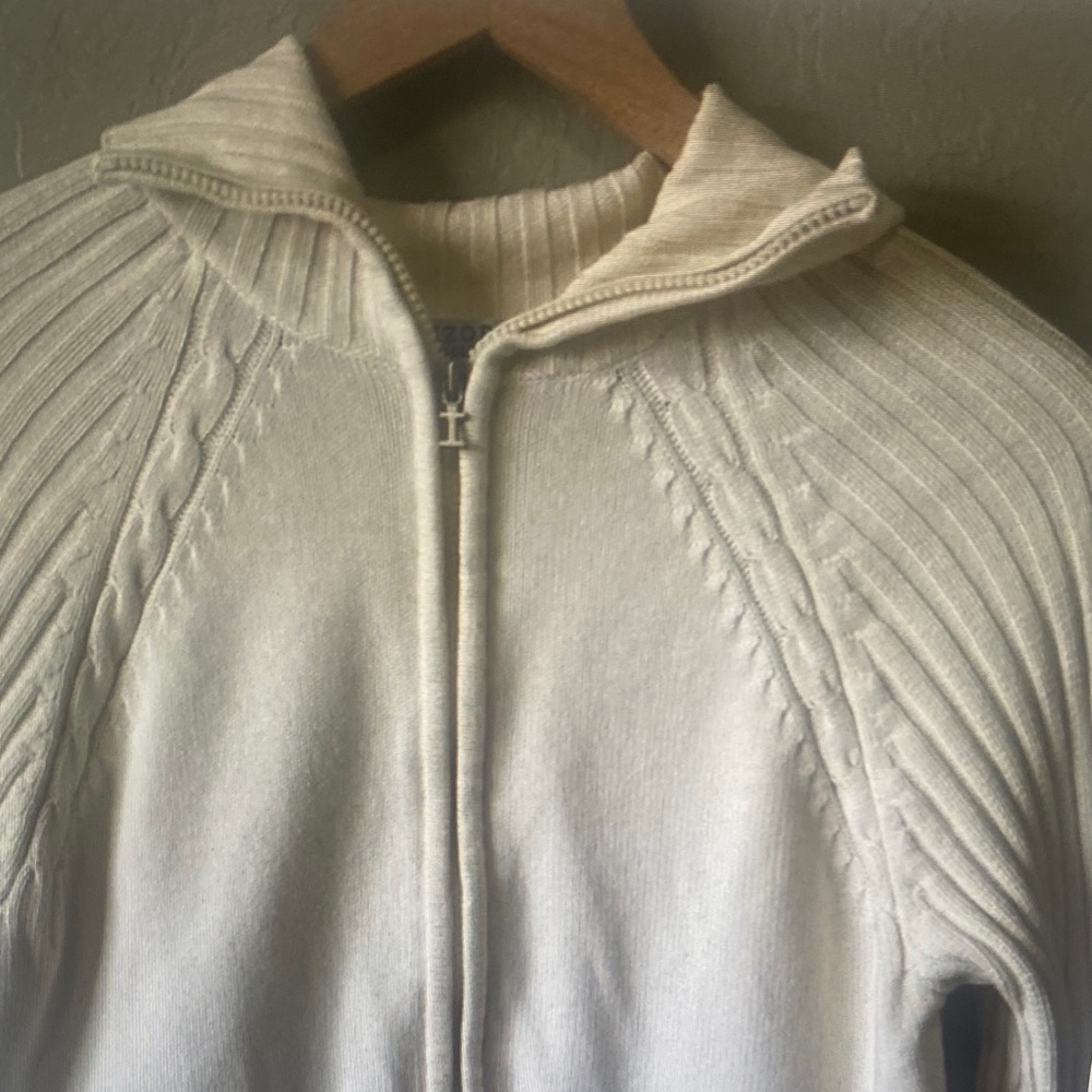 IZOD Cotton Sweaters Zip Up White Petite Large